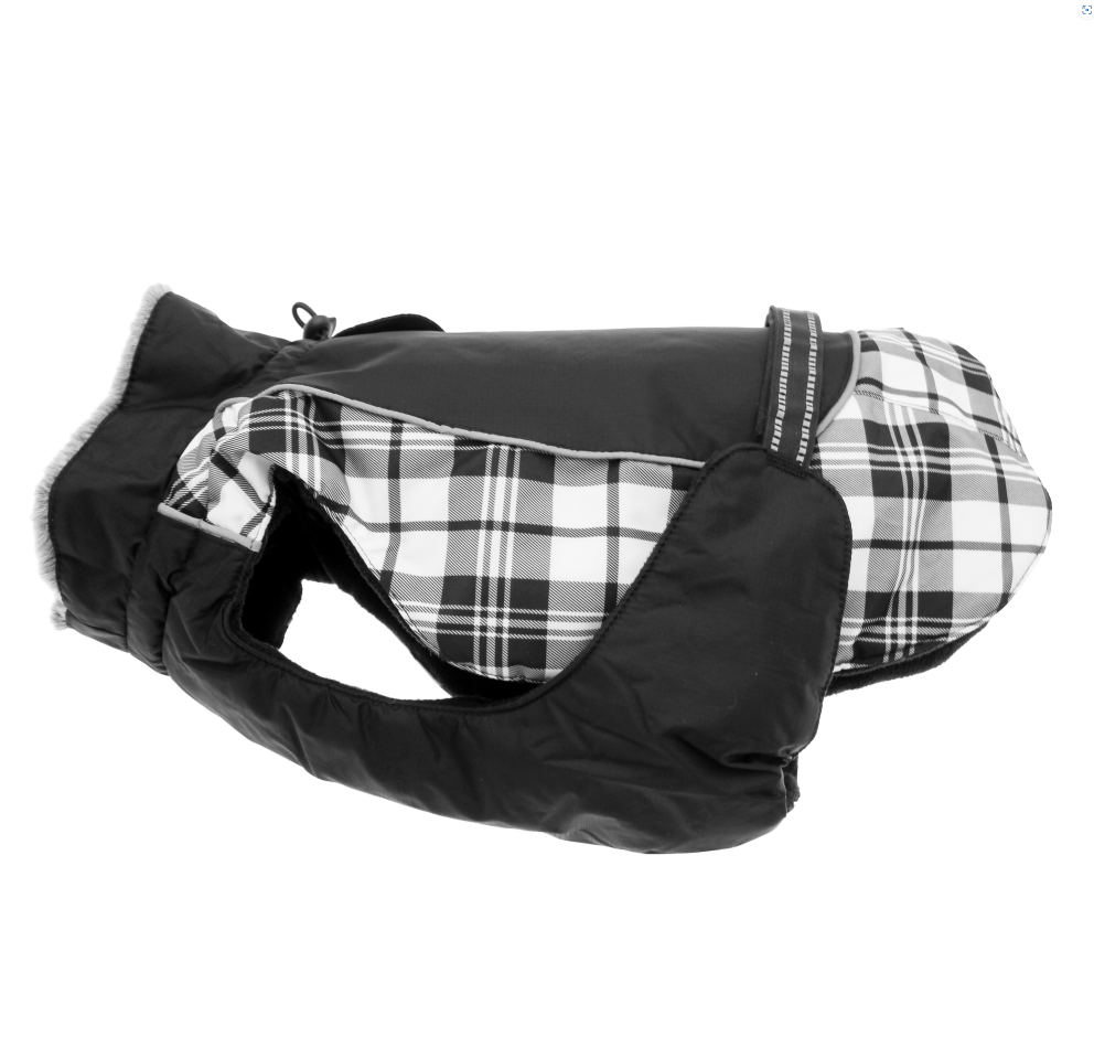 Alpine All-Weather Dog Coat - Black and White Plaid