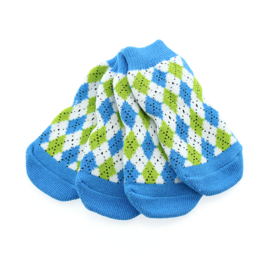 Non-Skid Dog Socks - Blue and Green Argyle