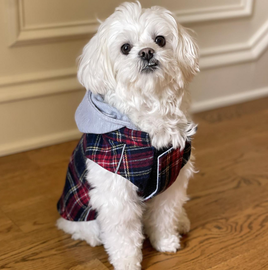 Weekender Dog Sweatshirt Hoodie - Red & Black Plaid Flannel