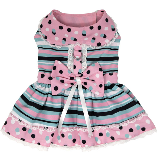 Dots & Stripes Harness Dress - Pink & Teal