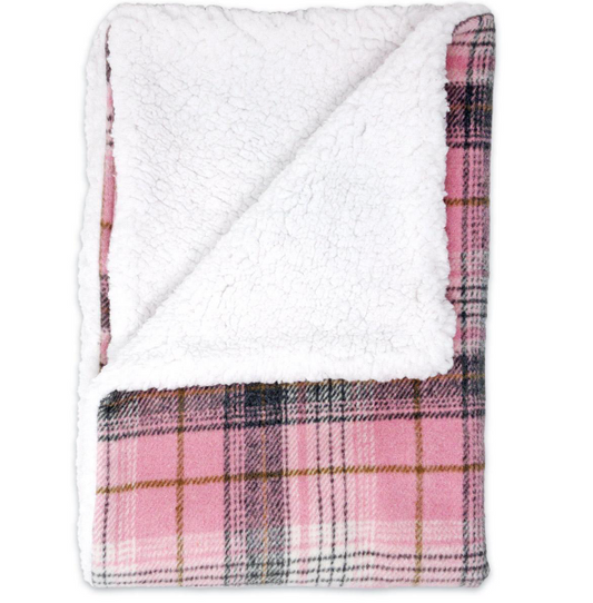 Sherpa-Lined Dog Blanket - Pink & White Plaid