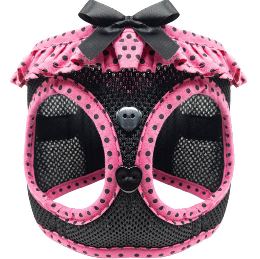 American River Choke Free Dog Harness Polka Dot Collection - Hot Pink and Black Polka Dot