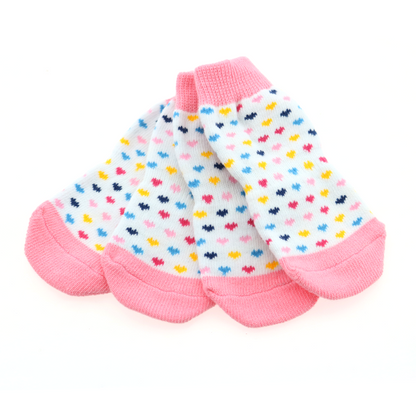 Non-Skid Dog Socks - Pink and White Hearts