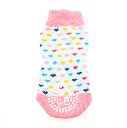 Non-Skid Dog Socks - Pink and White Hearts