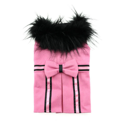 Wool Fur-Trimmed Dog Harness Coat - Pink